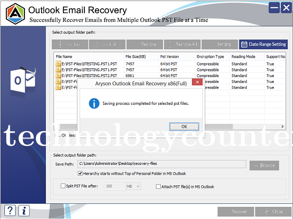 Aryson Outlook Email Recovery Screenshots